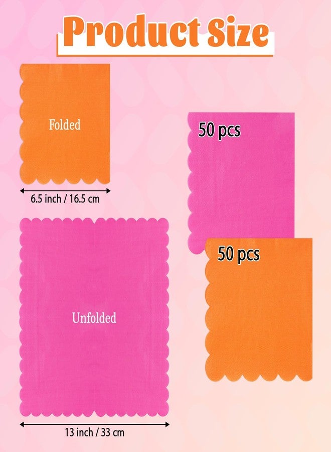 Greencian 100 Pcs Hot Pink and Orange Napkins 6.5"x 6.5" Pink Orange Cocktail Napkins 2 Colors Disposable Dinner Hand Towels For Tequila Sunrise Party Baby Shower Birthday - Image 2